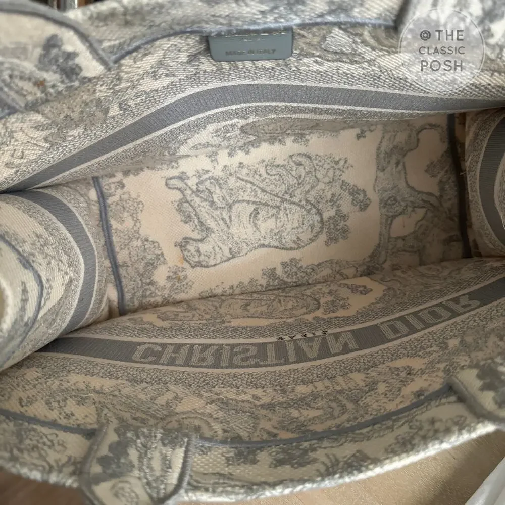 EUC Christian Dior Book Tote Toile De Jouy Ecru Gray Medium